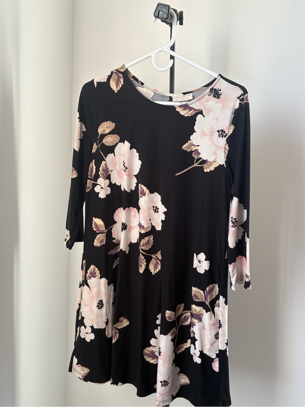 Bobbie Brooks Black Dress with Blush Floral Print
